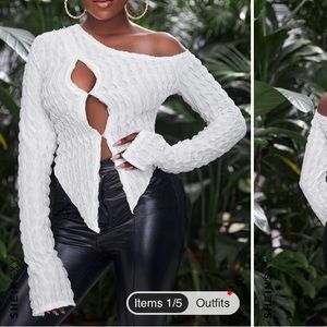 SHEIN White Asymmetrical Neck Cut Out Top (Medium)